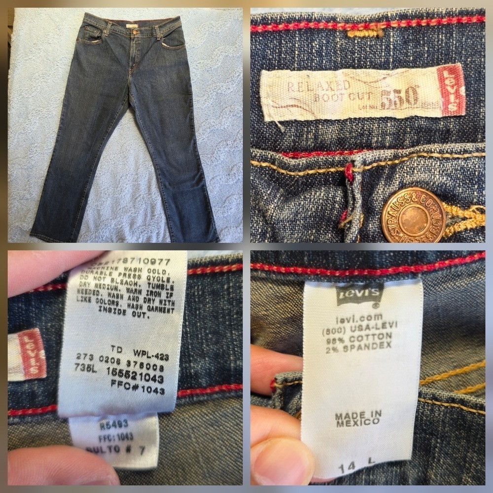 Y2K Levi's 550 Women's 34x33 Relaxed Boot Cut Jeans, Blue‎ Stretch Dark Wash 14L